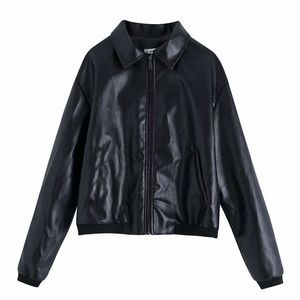 Elegant women faux leather coat autumn fashion ladies zipper jacket streetwear female moto pocket chic girls 210427