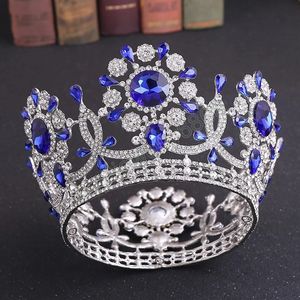 Full Round Tiaras Wedding Włosy Akcesoria Dla Kobiet Fahsion Crystal Crown Rhinestone Headwear Luxury Prom Diadem Biżuteria ślubna