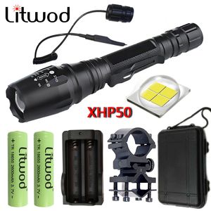 Wysoka jakość Latarka LED Tactical XHP50.2 Zoomable 18650 Akumulator wodoodporny wodoodporny włókniak do żarówek myśliwskich 5 trybów latarnia