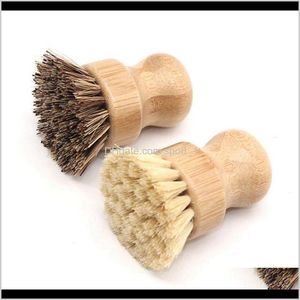 Tools Housekeeping Organization Home Garden Drop Delivery 2021 Natural Bamboo Scrub Brush Round Handle Household Pot Dish Kitchen Palm Bristl