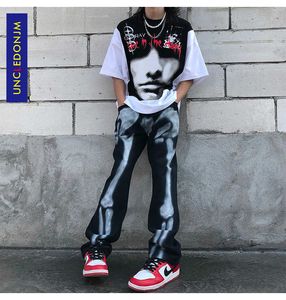 UnklanzoNJM Designer Hosen Männer Kleidung Frauen Streetwear Graffiti Männer Jeans Hosen Skeleton Denim Hip Hop Jeans A213 211009