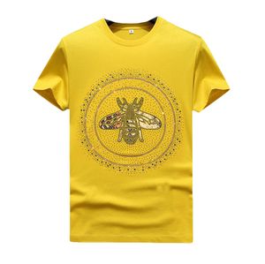 Sommar Rhinestone T shirts för män Kvinnor Unisex Gula toppar Casual Crew Neck Kortärmad T shirts Tees Regular Fit