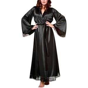 Sexy Nightgown Satin Silk Robes For Woman Lace Bridesmaid Robes Bathrobe Feminino Bath Robe Plus Size Long Peignoir Femme D30 210901