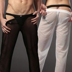 Starke Männer Sexy Weiche Mesh Sheer Durchsichtige Stretch Hose Hose Nachtwäsche Transparente Männer Hosen Homewear Perspektive Pyjamas