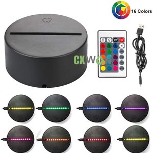 RGB 3D night light 4mm Acrílico Illusion lâmpada de base Bateria ou DC 5V Lâmpadas de decoração alimentadas por USB com interruptor de toque