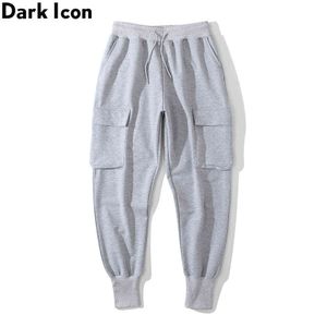 Elastic Waist Side Pockets Jogging Pants Men Plain Men's Pants Jogger Trousers Grey Black 210603