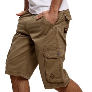 Mens Cargo Shorts Casual Fashion Pockets Solid Color Army Green Male Loose Work Plus size (No belt) 210716