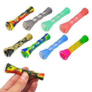 DHL Silicone Smoking Pipe Glass Bongs 3.4 inches Cigarette Hand Portable Mini Tobacco Pipes Cigarettes Holder