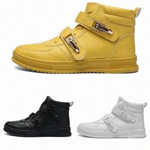 Moda fivela botas masculinas do tornozelo amarelo PU confortável sapatos casuais para homens masculinos botas hombre tamanho 39-44 l4uw #