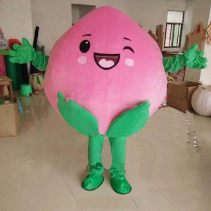 Costume della mascotte della pesca di Halloween Alta qualità Cartone animato di frutta Peluche Personaggio a tema anime Formato adulto Carnevale di Natale Festa di compleanno Vestito operato