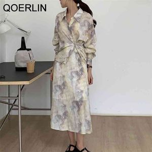 Zweiteilige Röcke Anzüge Frauen Sommer Koreanische Petticoat Split Rock Retro Tinte Fleck Seite Taste Lose Hemd Set 210601