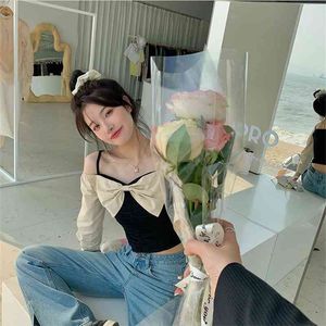 Korobov Vintage Hit Color Patchwork Puff Sleeve Shirts Korean Chic Bow Elegant Blusas Mujer Office Lady Women Blouses 210430