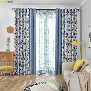 GYC2375 Современный серый кофе желтый синий сустав геометрический дом декоративное окно «Настройка» занавес для спальни 210712