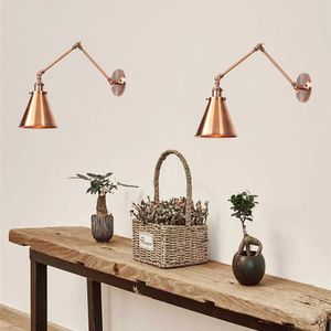 Antique Adjustable Wall Lamp Sconce Iron Loft Retro Wandlamp Bedroom Indoor Led Beside Lamp Industrial Wall Lights Black Copper 210724