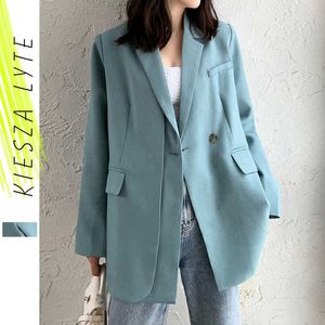 Luz azul terno jaqueta feminina primavera outono moda senhoras casaco casaco feminino tops para as mulheres roupas outwear 210608