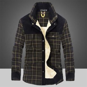 Vinter jacka män tjockna varma fleece skjortor rockar 100% bomull plaid flanell militär kläder chaquetas hombrre storlek m-4xl 211126