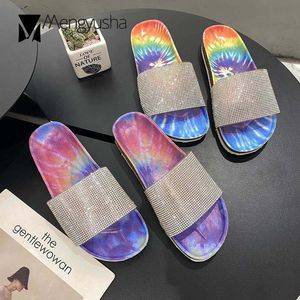 Personality Printing Multicolor Flower Bottom Clear Sandals Women Open Toe Transparent Crystal Flats Sandalias Over Size 35-44