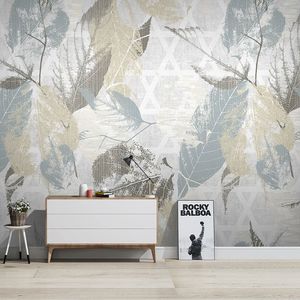 Özel fotoğraf kağıdı retro bitki yaprakları modern geometri duvar resimleri oturma odası TV kanepe yatak odası arka plan duvar boyama ev dekor