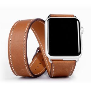 Dubbel turnérem för Apple Watch Ultra 49mm Band 41mm 45mm 44mm 40mm 42mm 38mm äkta läderklockband armband iwatch Series 8 7 6 SE 5 4 3 42 40 mm