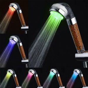 LED cores luzes mudando chuveiros cabeça de acessórios de banho de cabeça sem bateria filtro iônico automático de pedra chuveiro chuveiro heads wll1236