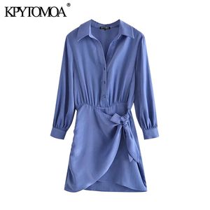 Women Chic Fashion With Bow Tied Soft Touch Mini Dress Vintage Long Sleeve Elastic Waist Female Dresses Vestidos 210416