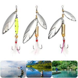 1 PCS 7G / 10G Metal Sliver Girando Lantejoulas Colher Spinner Fishing Hard Isca com Acessórios de Gancho de Treble Pena