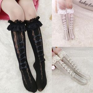 Skarpety Hosiery japońskie kobiety dziewczyna kolano wysoka słodki hollow out koronkowy patchwork kawaii bowknot ruffles anime lolita pokojówki cosplay pończochy