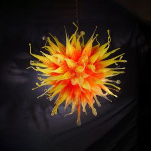 Flower Style Orange Yellow Chandeliers Murano Pendant Lamp Energy Saving Light Source Modern Hand Blown Glass Spherical Shape Chandelier Round 50 CM