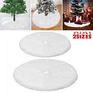 122cm / 90cm / lång vit mattan snö plysch julgran kjol bas golv mat täcke xmas party dekor år hem 211105