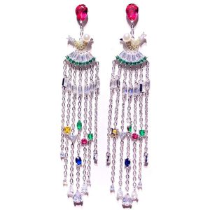 Elegant Long Tassel Bird Dangle Earrings for Women 925 Silver Pin Statement Wedding Earring Colorful Cubic Zirconia Eardrop