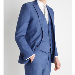 Erkek Takım Elbise Blazers Terzi Moda Yakışıklı Koyu Mavi Erkekler Slim Fit Damat Smokin Düğün Yemeği Parti için (Ceket + Pantolon + Yelek)