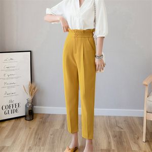 Elegante streetwear bud-cintura grande tamanho outono alta cintura casual lápis calças escritório senhora solta magro tornozelo-comprimento 210421