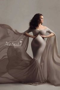 Elegante abito da fotografia di maternità senza spalline Abito lungo per donne incinte Abito da gravidanza fantasia Abito sexy Servizio fotografico