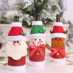Kerstmis wijn fles cover cartoon trui santa rendier sneeuwpop rode wijnzak xmas feest decoraties tafel ornamenten dd