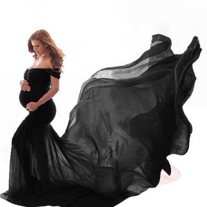 Women Shoulderless Maternity Dresses For Photo Shoot Maxi Gown Split Side Women Pregnant Photography Props Long Pregnancy Dress Q0713