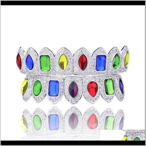 Grillz, Dental Body Jewelry Drop Delivery 2021 Hip Hop Color Jewel Hipsters Diamond Dientes Iced Out Cz Bocca Denti Grillz Caps Top Bottom G