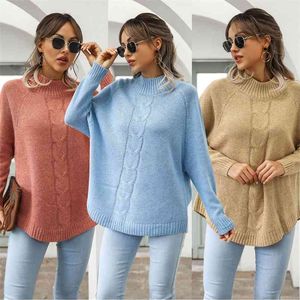 Vintage Wool sweater Pullover women's Warm O neck twist knit Cape fall winter oversized For womens 210508