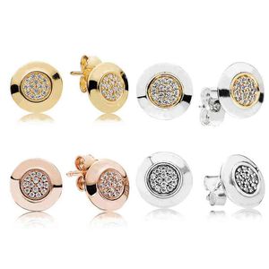 Classic Pan-Style Destiny Zirconia Round 925 Silver Sleeper Stud Örhängen för kvinnor Elegant Piercing Ear Fine Smycken 2021 Trend