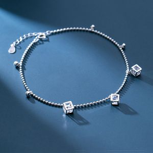 Decorazione Cavigliera Bracciale Sul Piede Donna Argento 925 Catena Gamba Gioielli 2021 Perline tonde Zircone Geometria Cubo