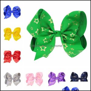 Hair Aessories Baby, Kids Mainnity 10 sztuk 8 cal Duży Grosgrain Wstążki Łuki z Clip Girl Boutique Gold Folia Stars Christmas Drop Decve