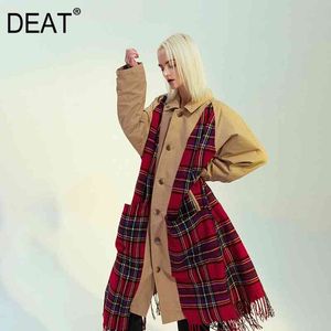 Spring And Summer Fashion Casual Long Sleeve Loose Plaid Stitching Double Face Windbreaker Coat Women SH650 210421