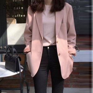 Women's Suits & Blazers Stylishe Spring Summer White Blazer Single Buttons Casual Loose Ladies Oversized Suit Jacket Long Sleeve