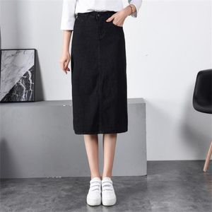 Юбки женские плюс размер юбка средней длины высокой талии джинсовые растягивающие черные S-6XL