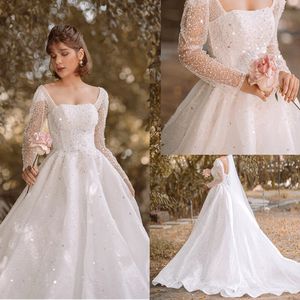 2021 Arabic Aso Ebi Luxurious Beaded Crystals Bridal Gowns Scoop Neck A Line Vintage Wedding Dresses with Ruffles