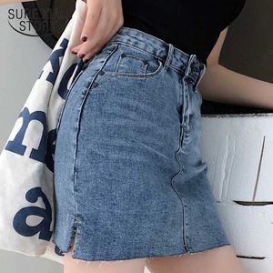 Street Wear Casual Mini Denim Skirt Kvinnor Pocket Jeans Kjol Vår Sommar Midi Waist Kjolar 3660 50 210528