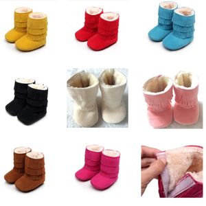 Сплошные цвета бахрома Baby Snow Boots Младенческие туфли меховые Внутренние новорожденные Первые ходунки мальчики ботинок девушки обувь мокасин чулок обувь 210413