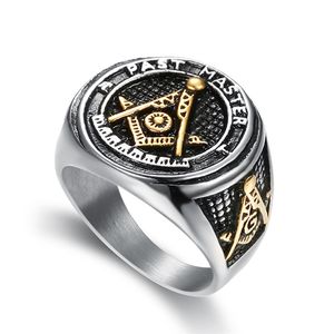 Rostfritt stål Herr Black Antique Two Tone Masonic Rings gåva smycken Freemason Mason Past Master Signet Ring Artiklar