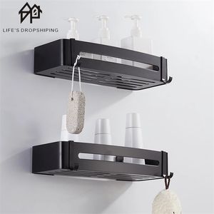 Bathroom stainless steel Shelf Organizer Shower Storage Corner Shelves Wall Mounted Aluminum Toilet Shampoo Holder No Drill 211112