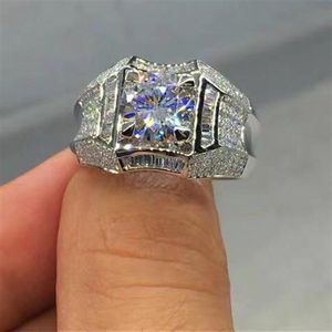 Anéis de casamento Luxuoso Glod Branco Cheio Zircão Mens Gem Stones Anel para Homens Banda Engajamento Fine Jóias Presentes de Natal