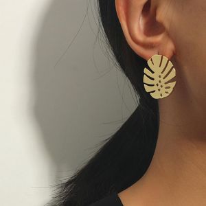 Stud INS Gold Color Plating Monstera Leaf Earrings For Women Girl Simple Elegant Naturalism Casual Jewelry Summer